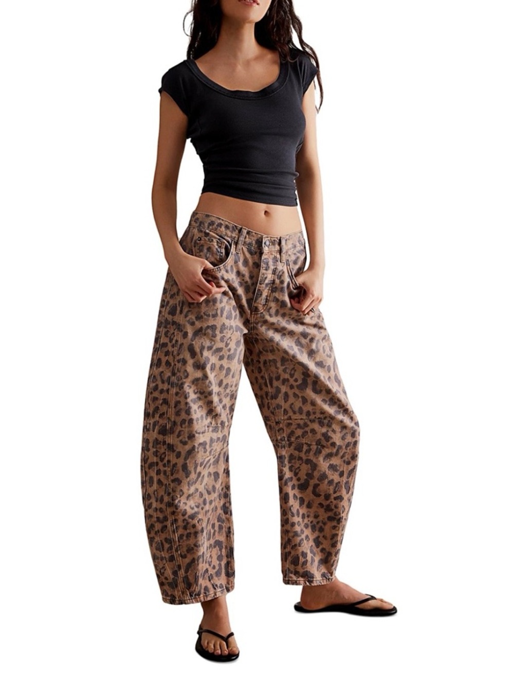 Free People Good Luck Barrel Jeans Leopard 25
